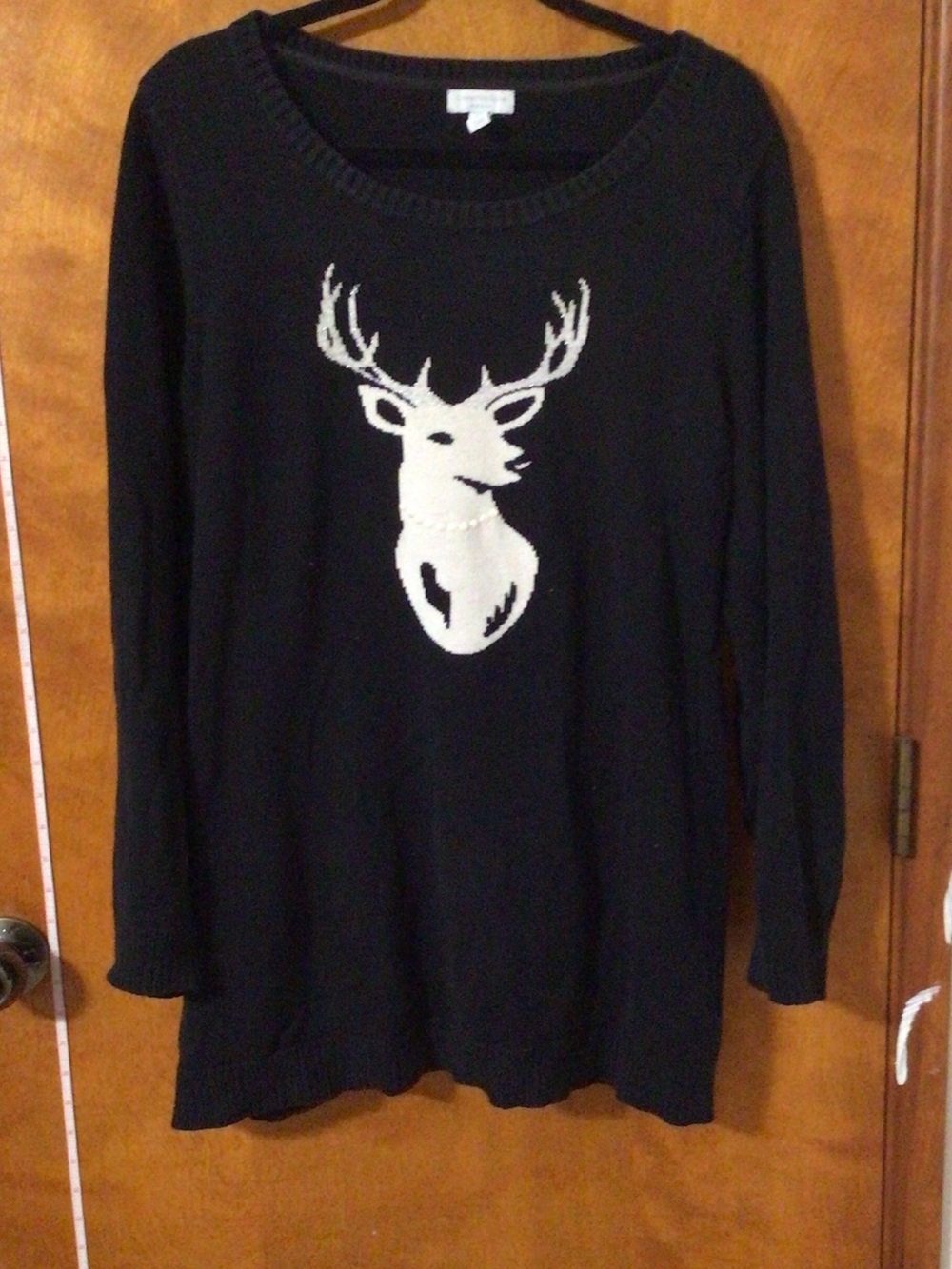 Charter Club Black Scoop-Neck Sweater with White Deer Graphic